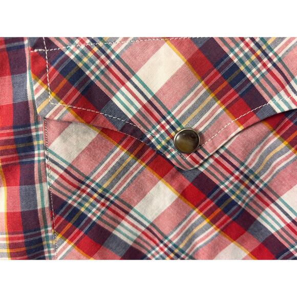 Pendleton Frontier Western Snap Shirt Men’s Large Red Plaid Short Sleeve - Picture 10 of 12